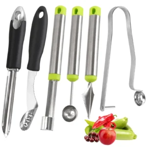 Openfly Outil de Corbeille de Légumes, 6 Pcs Acier Inoxydable Fruits et Argent/Noir-
